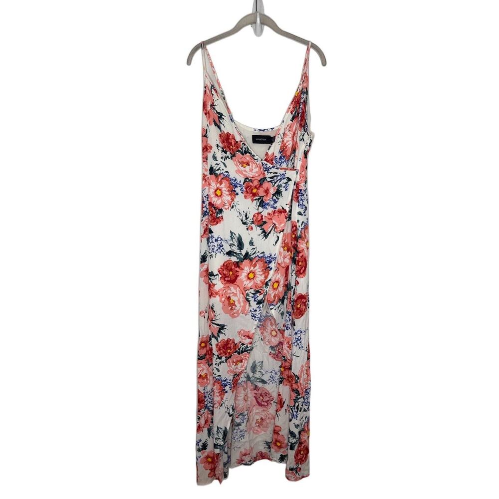 MINKPINK White Red Wrap Dress Little Blooms Floral Maxi V Neck Slit Womens Sz M - Picture 2 of 7